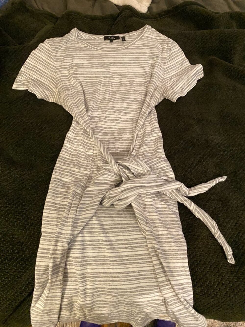 Theory cotton gray striped casual dress Medium
